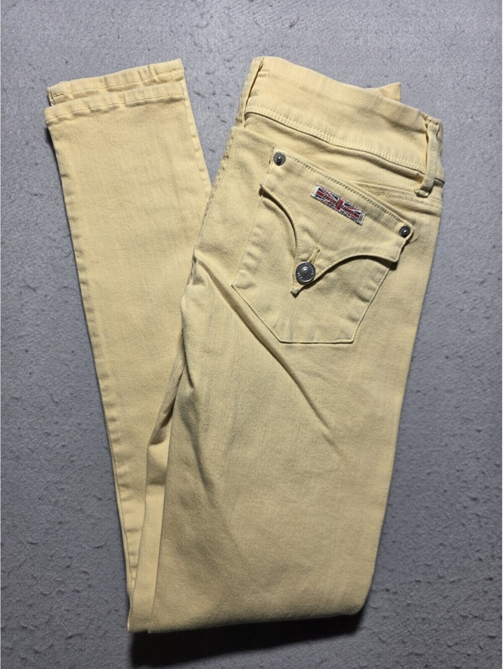 Hudson Made in USA Womens Pastel Yellow Flap Pocket Skinny Jeans Flat Size 26